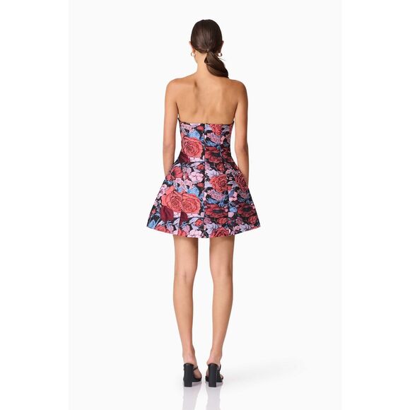Elliatt Delphine Tulip Mini Dress in Pink & Black Floral Cocktail size S NWT - Picture 3 of 6